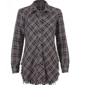 Cabi Highland Shirt Purple Gray Plaid Med